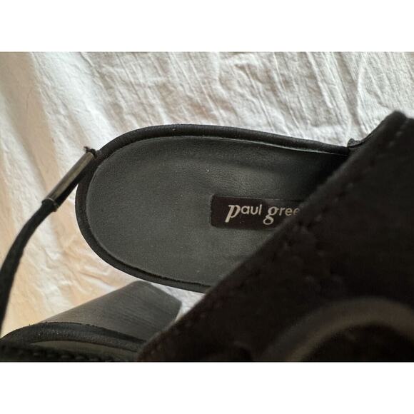 Paul Green Women's Black Bootie Sandal US Sz 7.5/8 Peep Toe Block Heel Zip - Picture 10 of 11